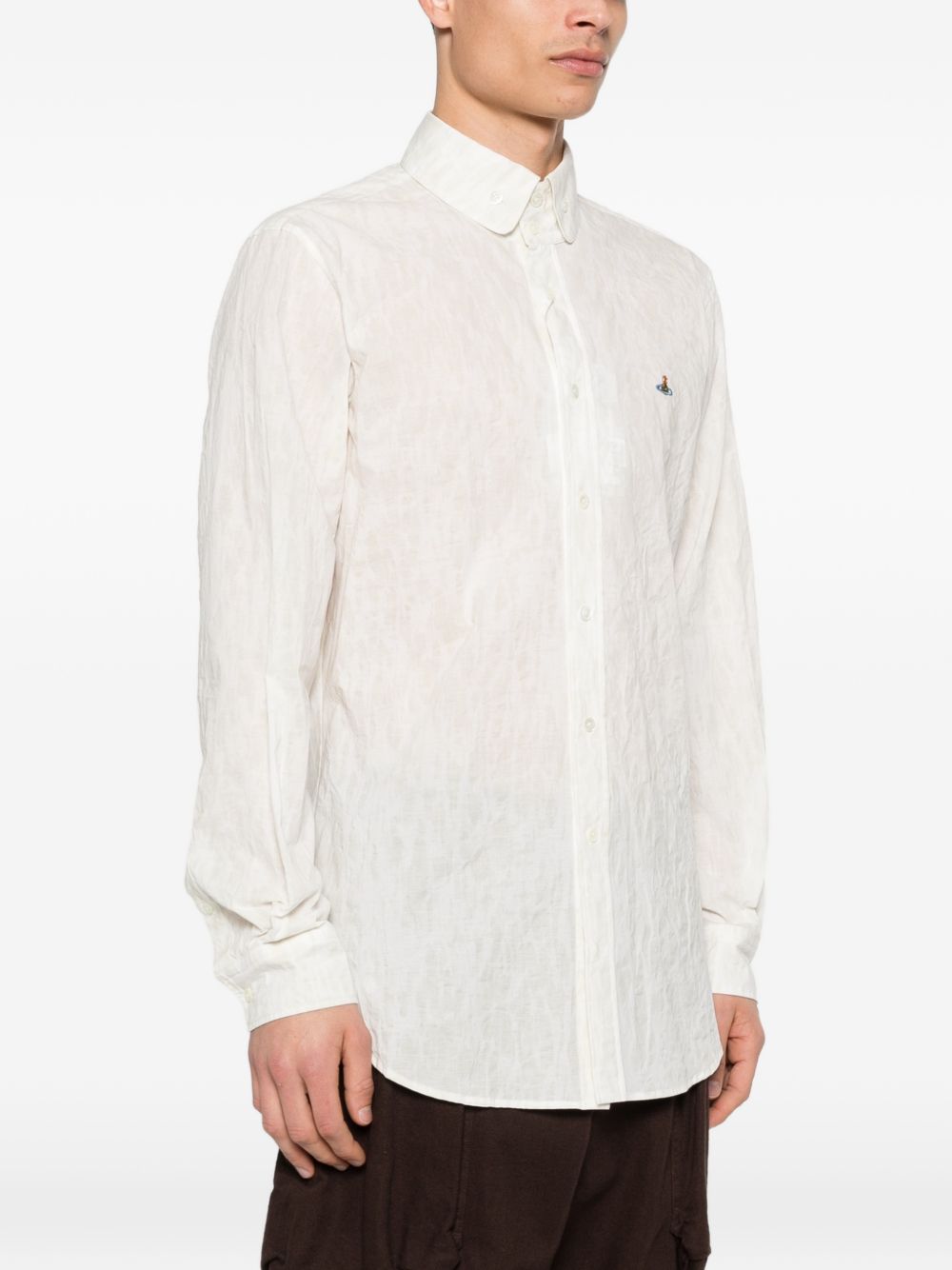 White Tonal Pattern Button-Up Shirt