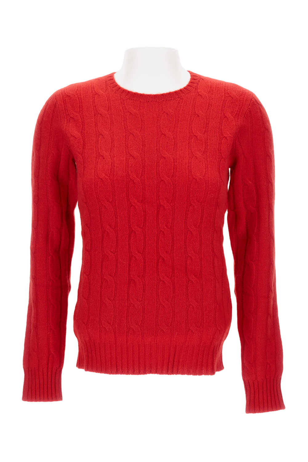 Crewneck Cable Knit Sweater In Vibrant Red