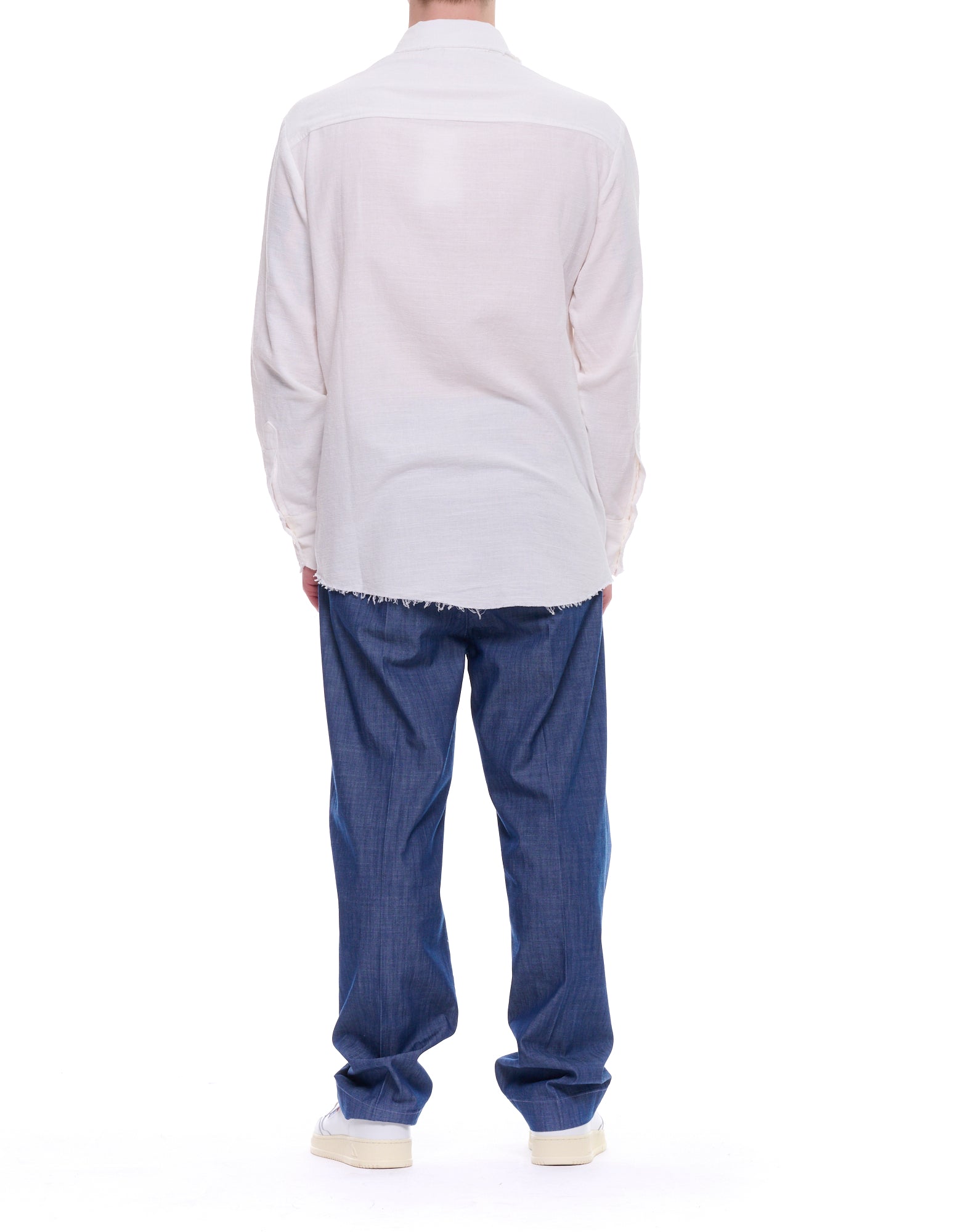 Ivory French Collar Raw Hem Shirt