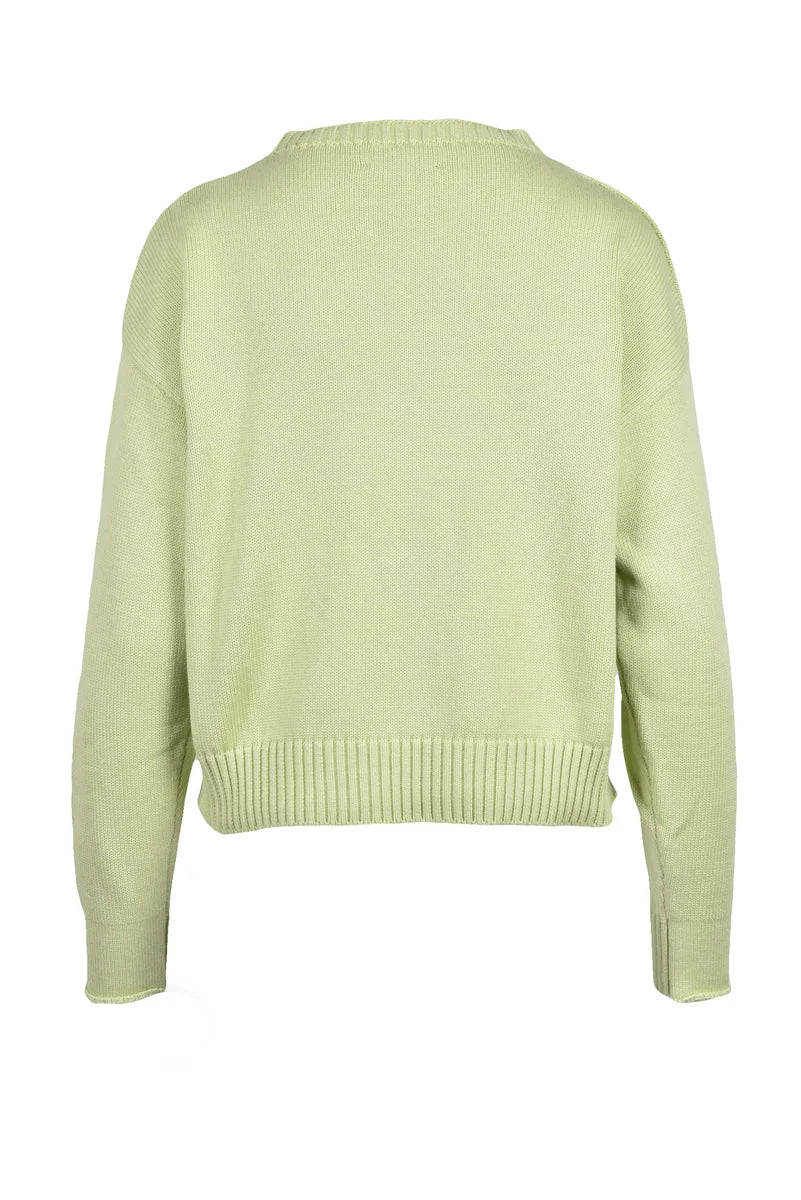 Cotton Crew Neck Sweater - Apple Green