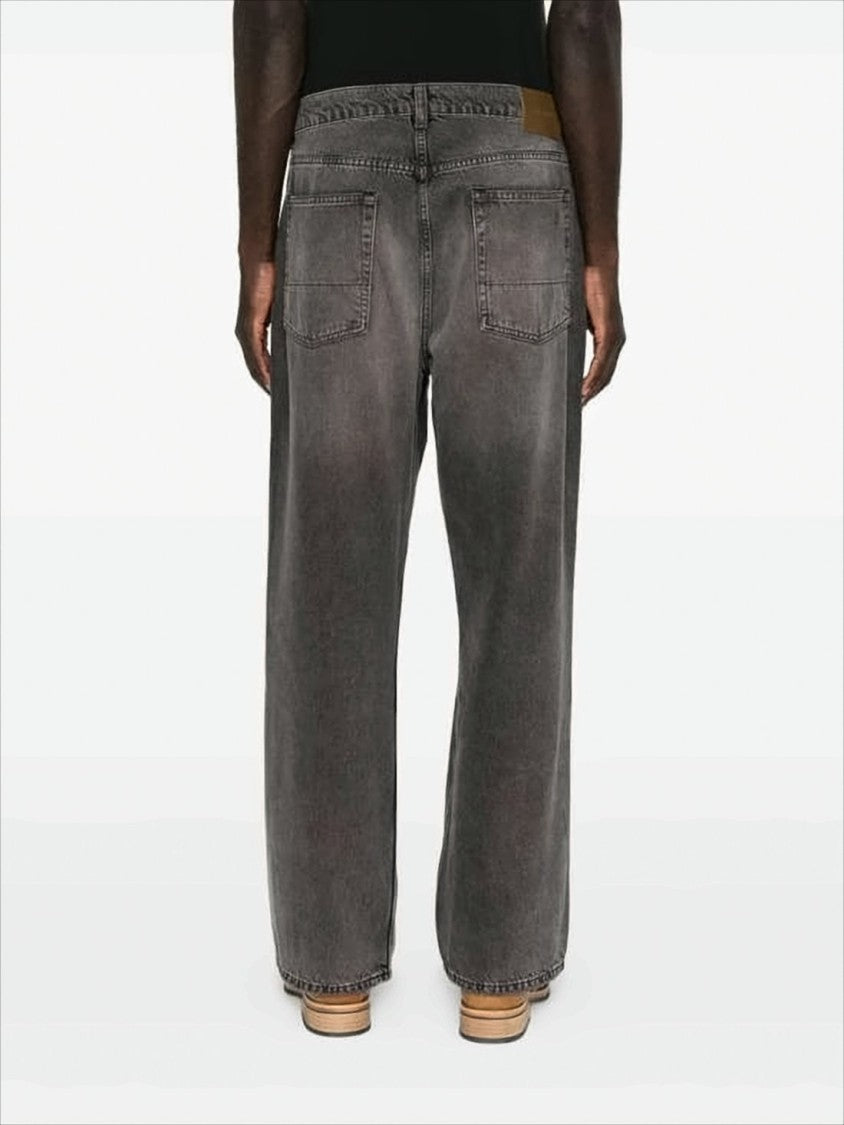 Distressed Black Denim Pants with Relaxed Fit
