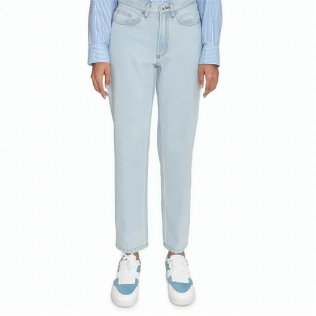 High-Waisted Straight-Leg Denim Pants