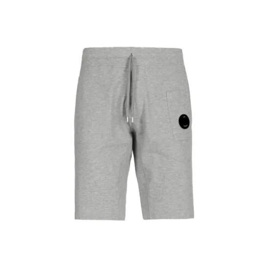 Mid-Length Grey Shorts with Drawstring Waistband and Circular Emblem