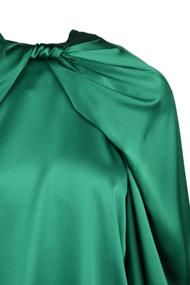 Key Silk Satin Blouse - Green