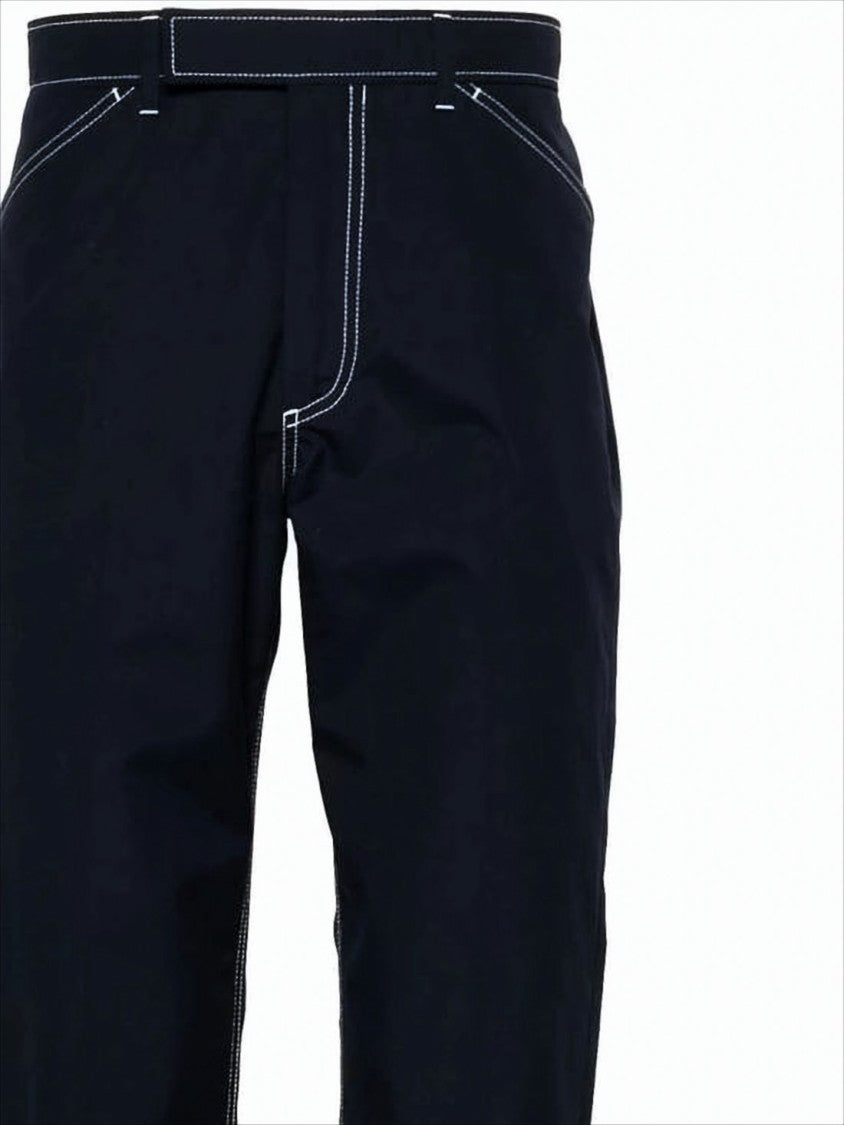 Straight-Leg Trousers with Contrast White Stitching and Tailored Finish