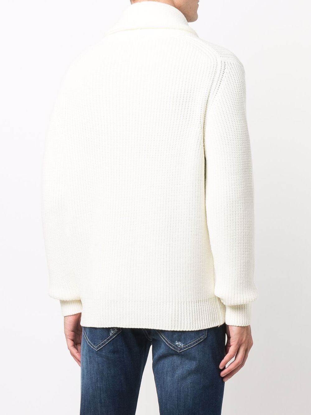 Rib Stitch White Cardigan With Shawl Collar