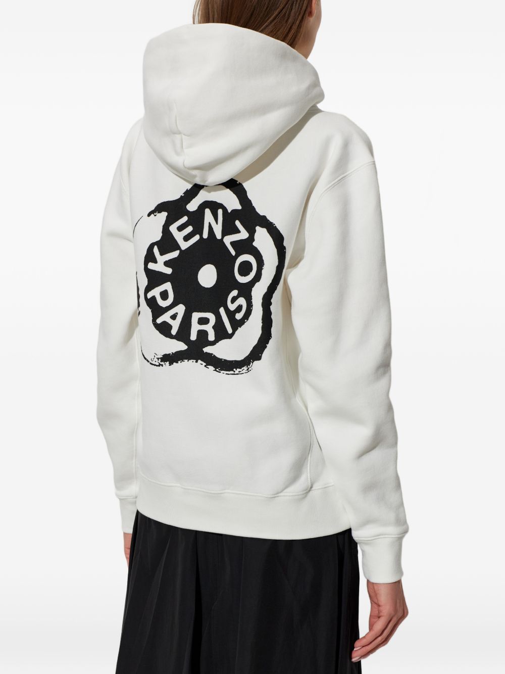 White Hoodie With Bold Black Graphic Logo