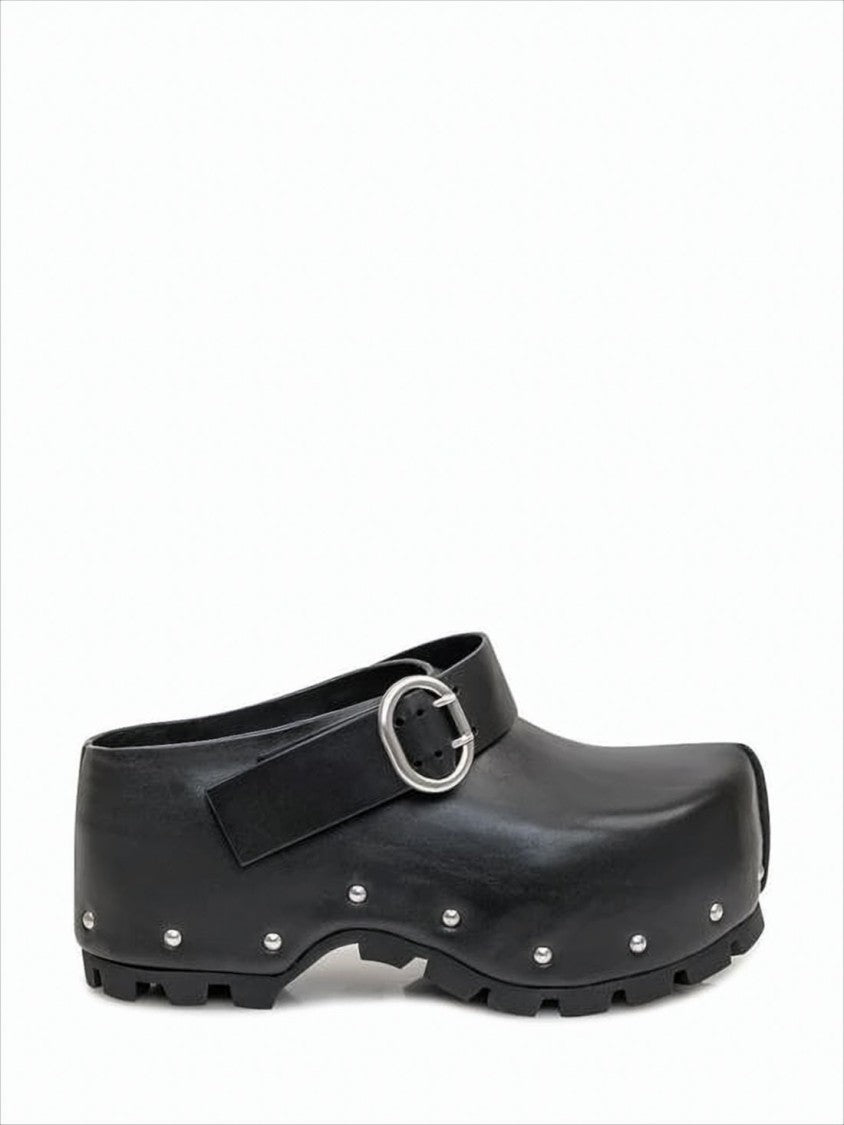 Black Leather Mules with Sole