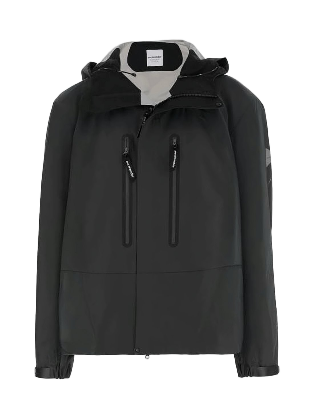 Hooded Black Nylon Jacket with Zippered Pockets