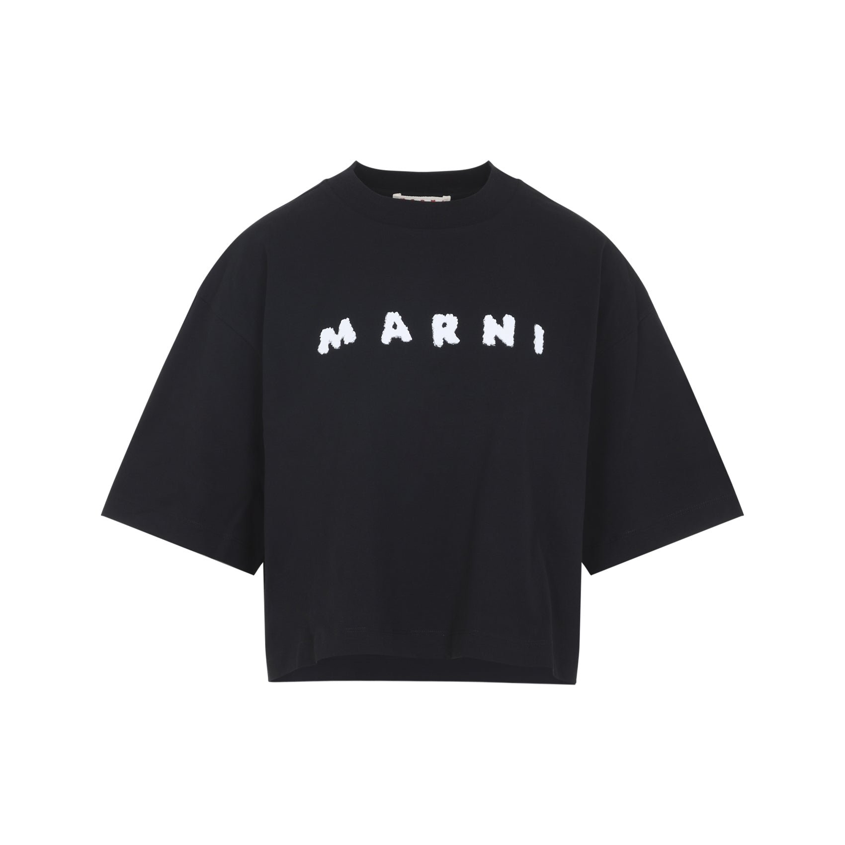 Black Cotton T-Shirt With Contrasting White Lettering