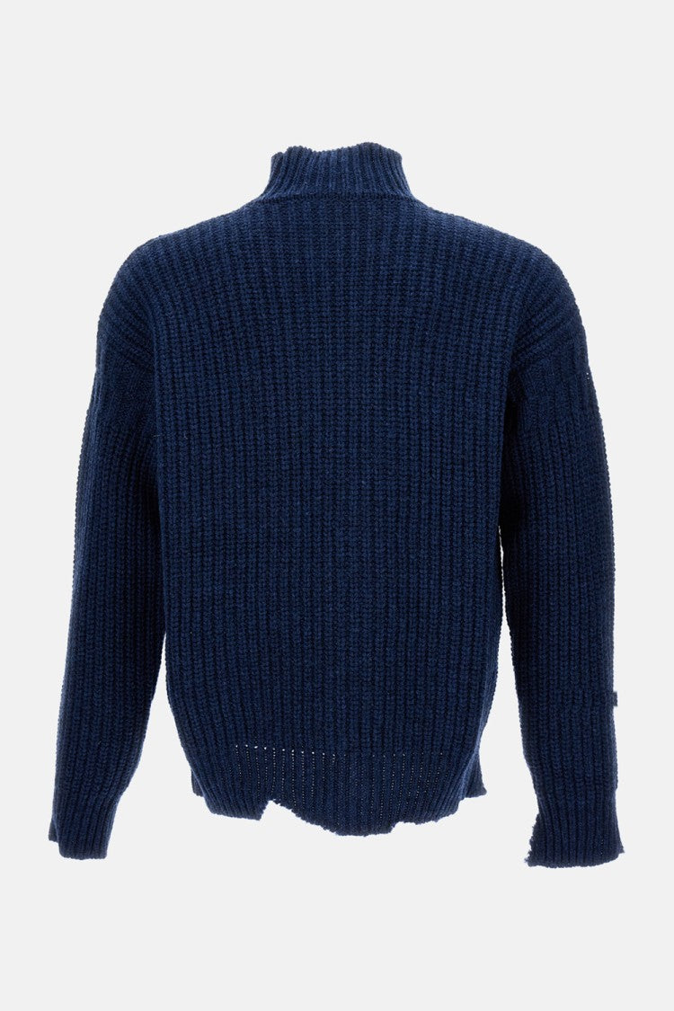 High-Necked Cable-Knit Wool Jumper With Logo Detail