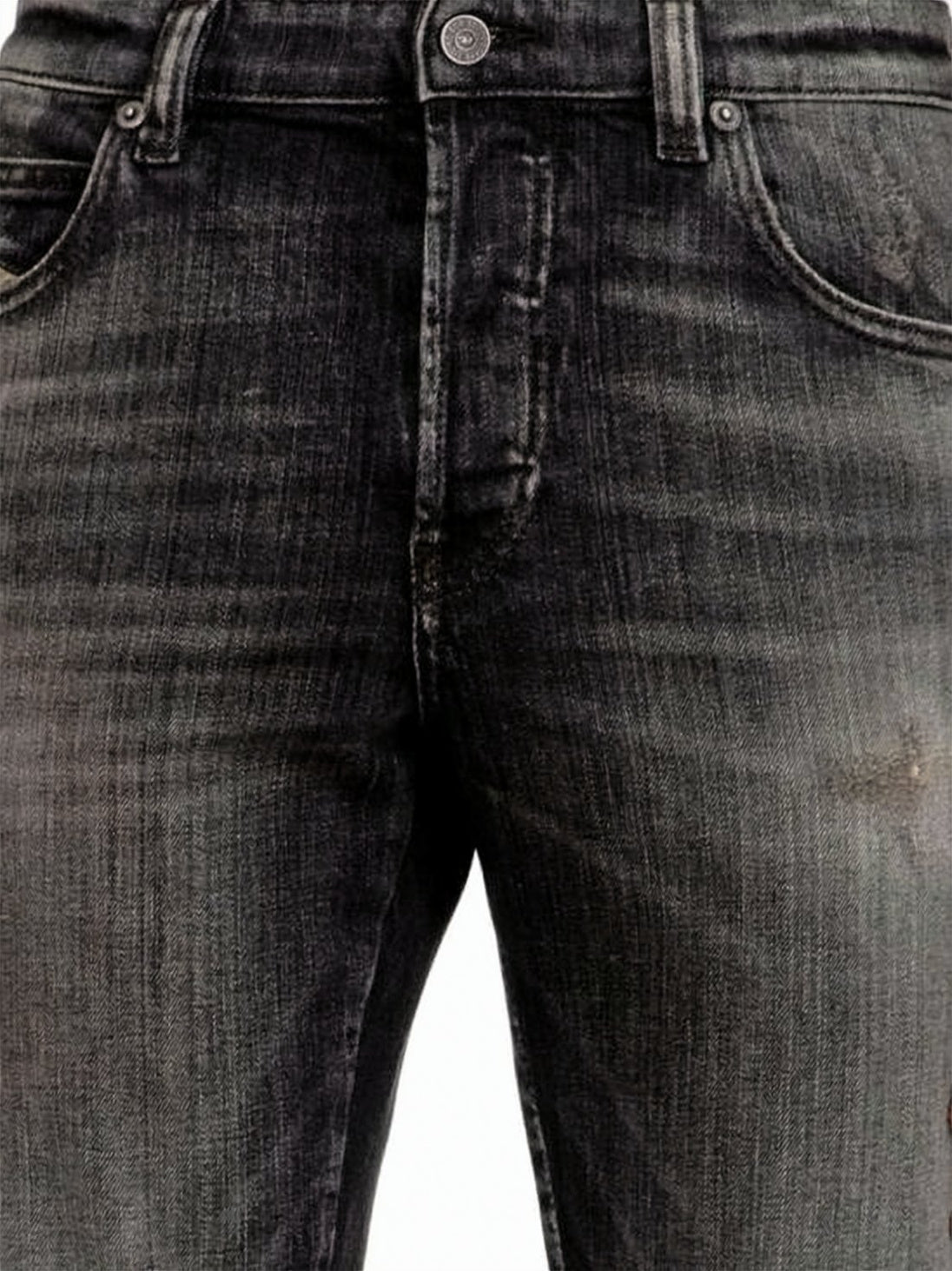 Slightly Faded Black Denim Pants with Five-Pocket Design