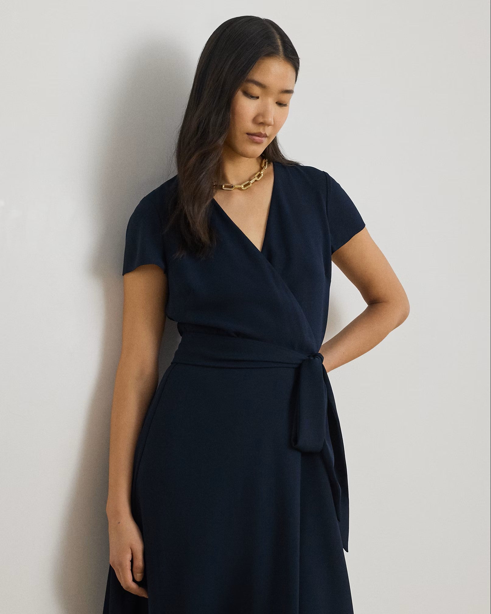 Navy Blue Woven Recycled Wrap Dress