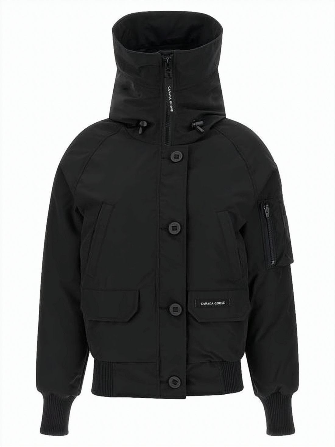 Padded Black Bomber Jacket with Adjustable Collar
