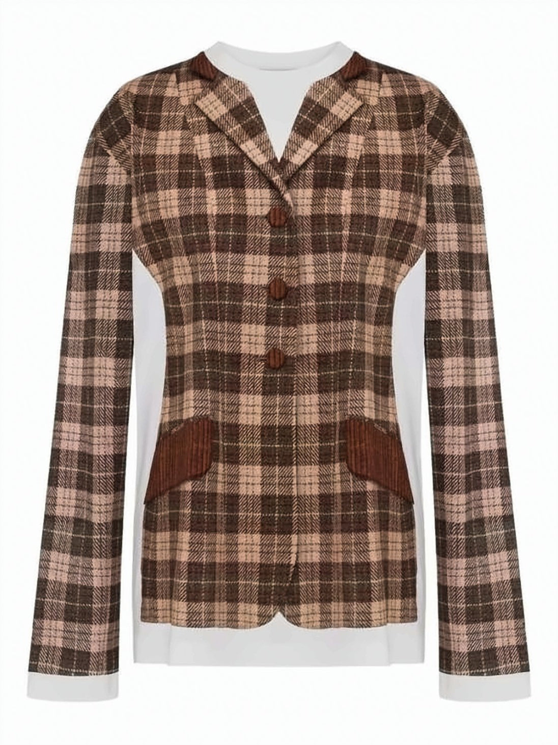 Layered Long-Sleeved Top with Plaid Overlay