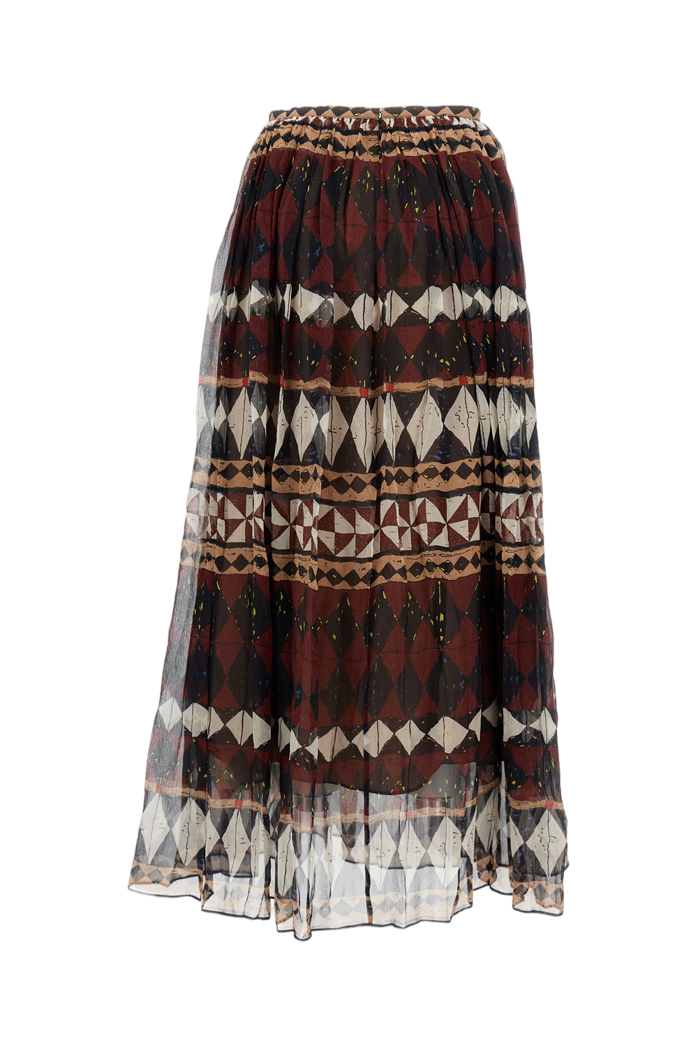 Asymmetrical Pleated Maxi Skirt With Geometric Print