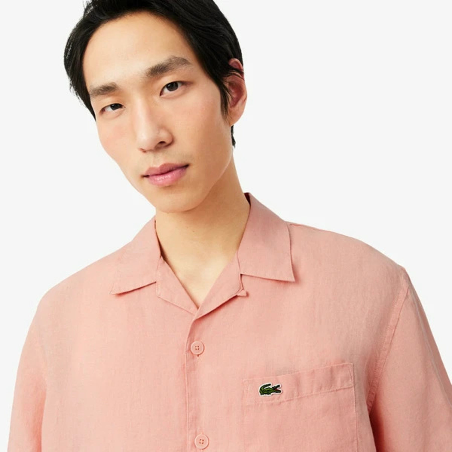 Short-Sleeved Button-Up Shirt with Camp Collar
