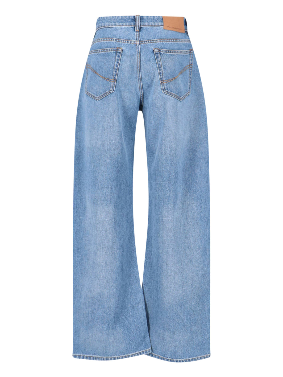 Blue Cotton Denim Wide-Leg Jeans