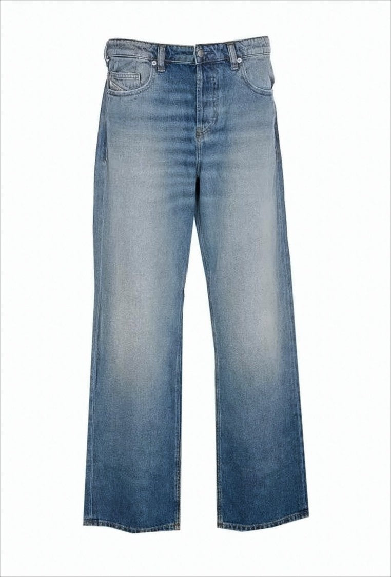 Faded Blue Wide-Leg Denim Pants