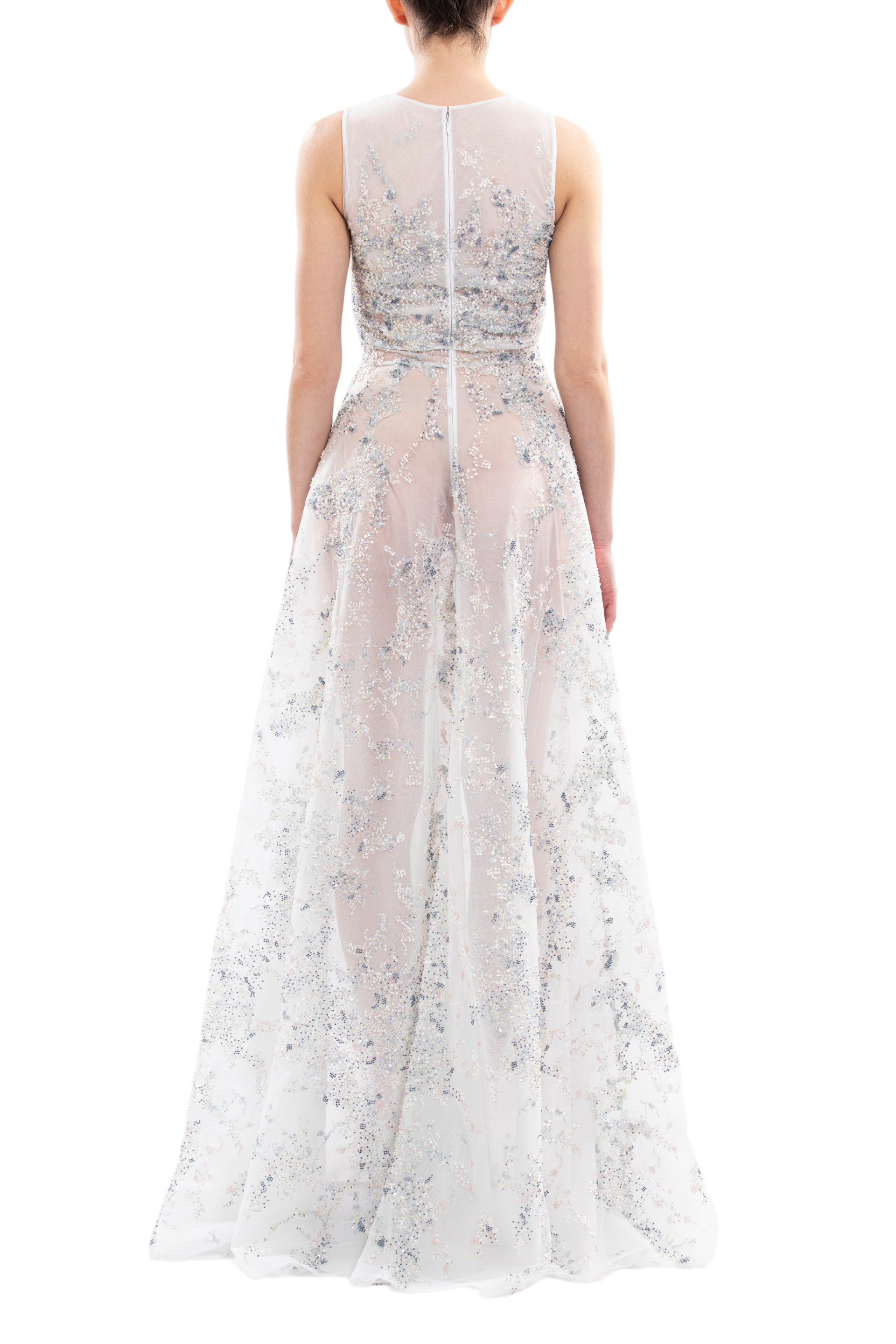 Intricately Embroidered Off-White Maxi Dress