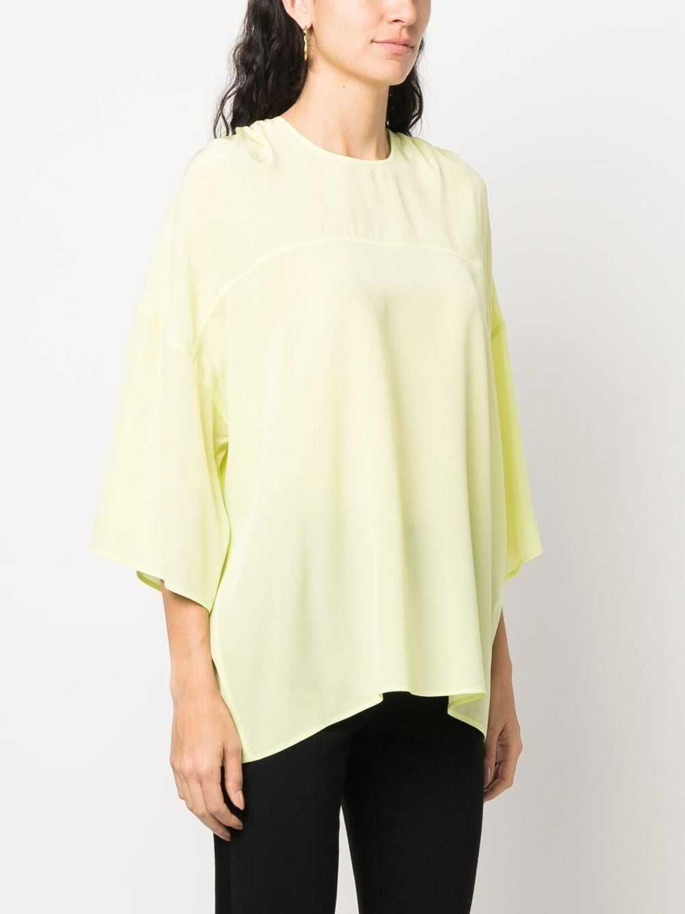Red Round Neck Silk Elbow-Sleeve Top