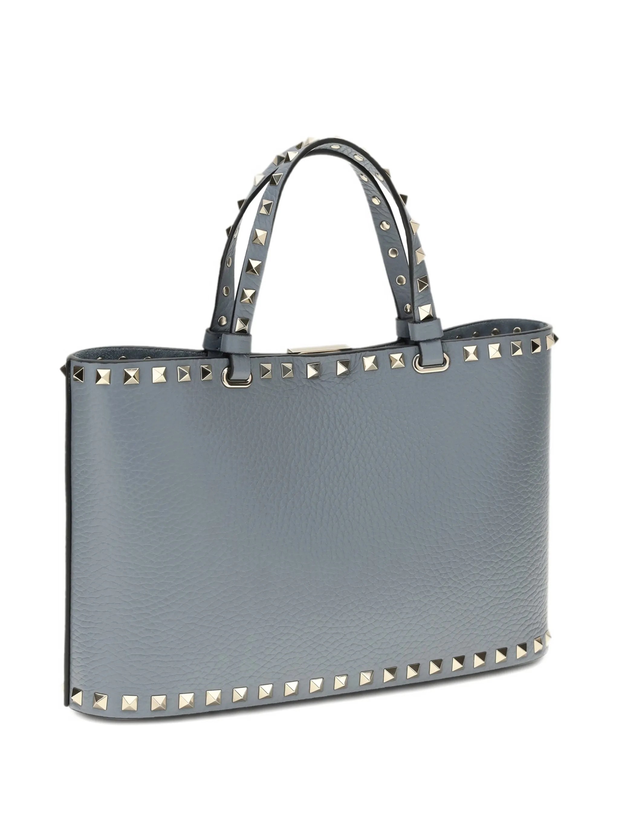 Black Structured Textured Leather Studded Tote