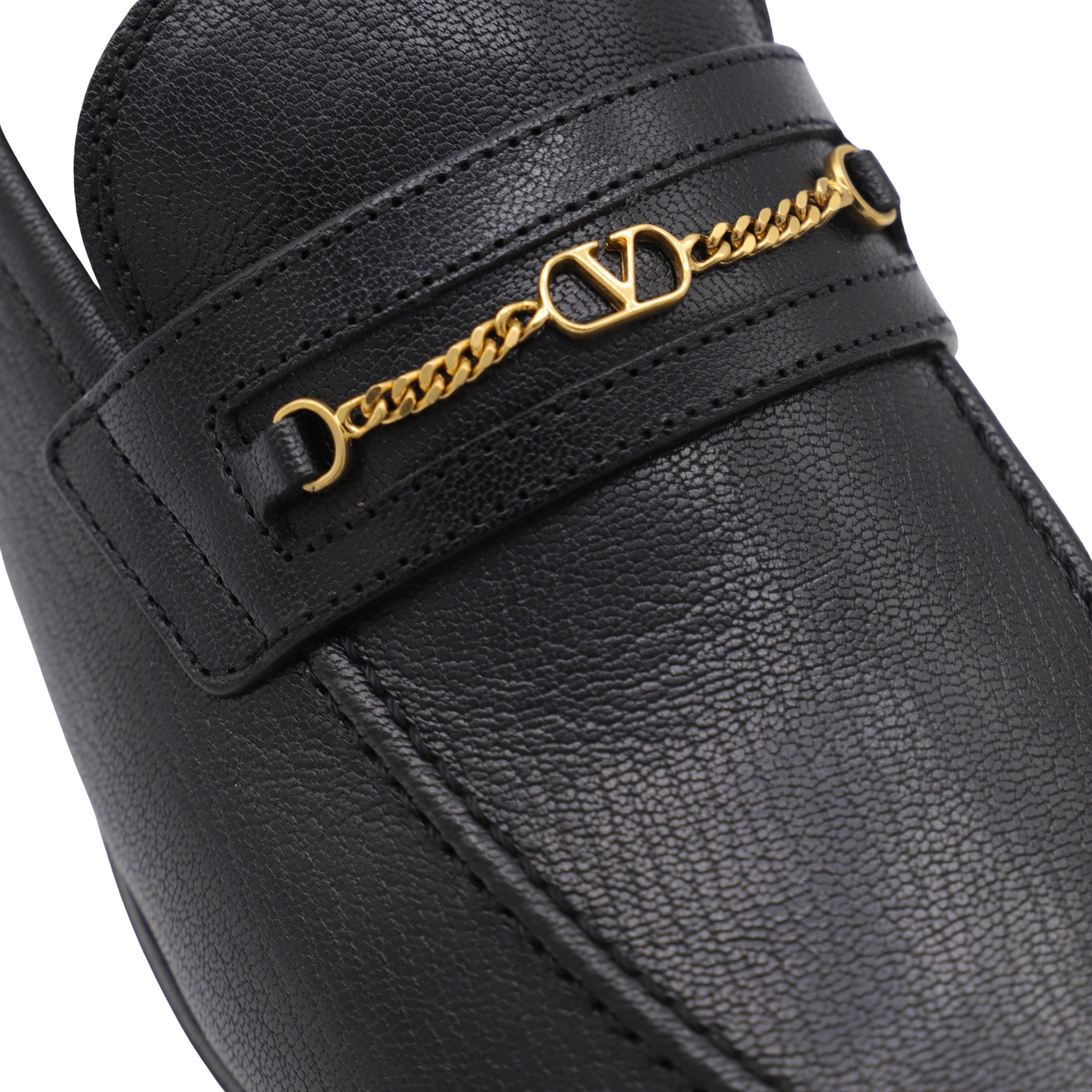 Classic Black Loafers with Gold Chain Detail