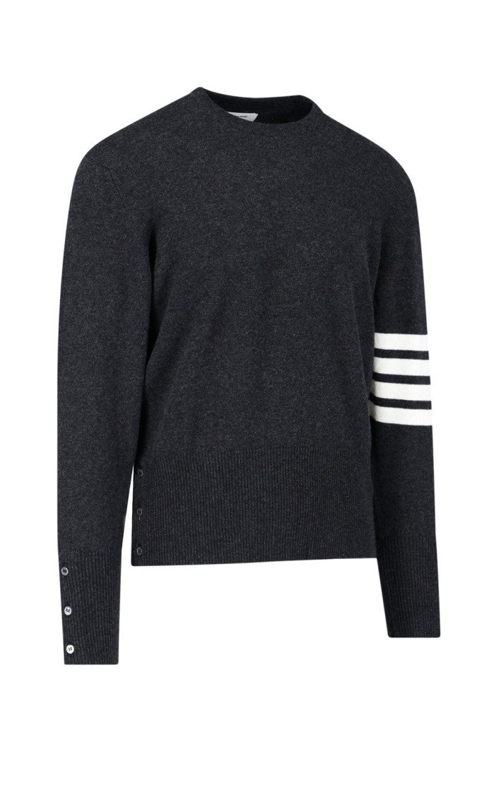 Dark Charcoal Cashmere Turtleneck Sweater with Signature Stripes