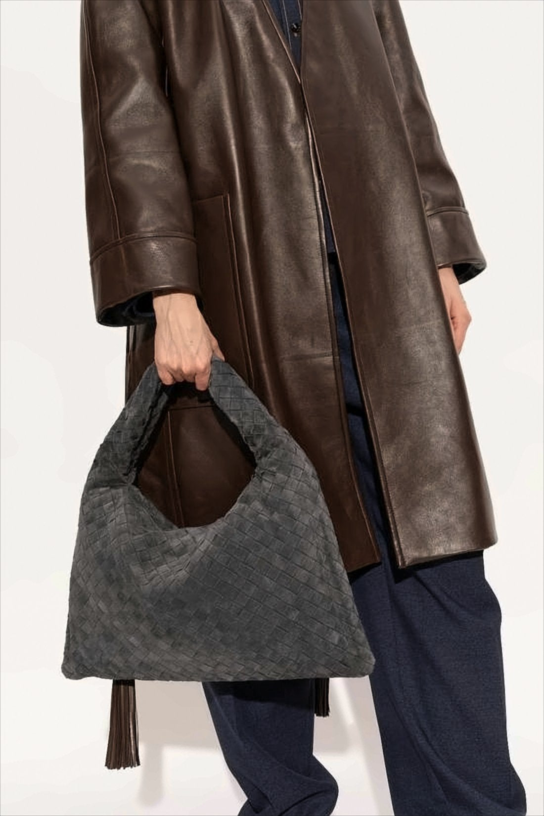 Woven Calf Leather Slouchy Tote Bag