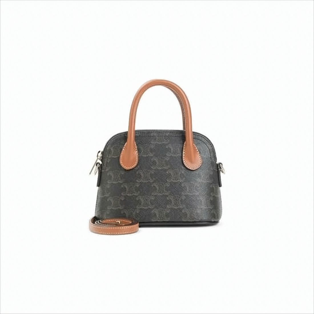 Structured Canvas Shoulder Bag with Calf Leather Trim