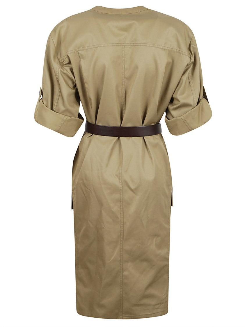 Structured Beige Dress With Tailored Waist