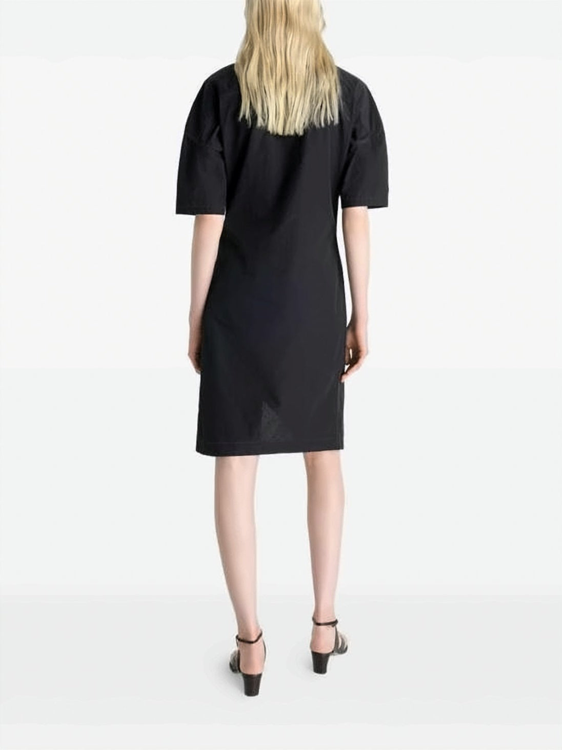 Asymmetrical Button Closure Midi Dress with Structured Silhouette