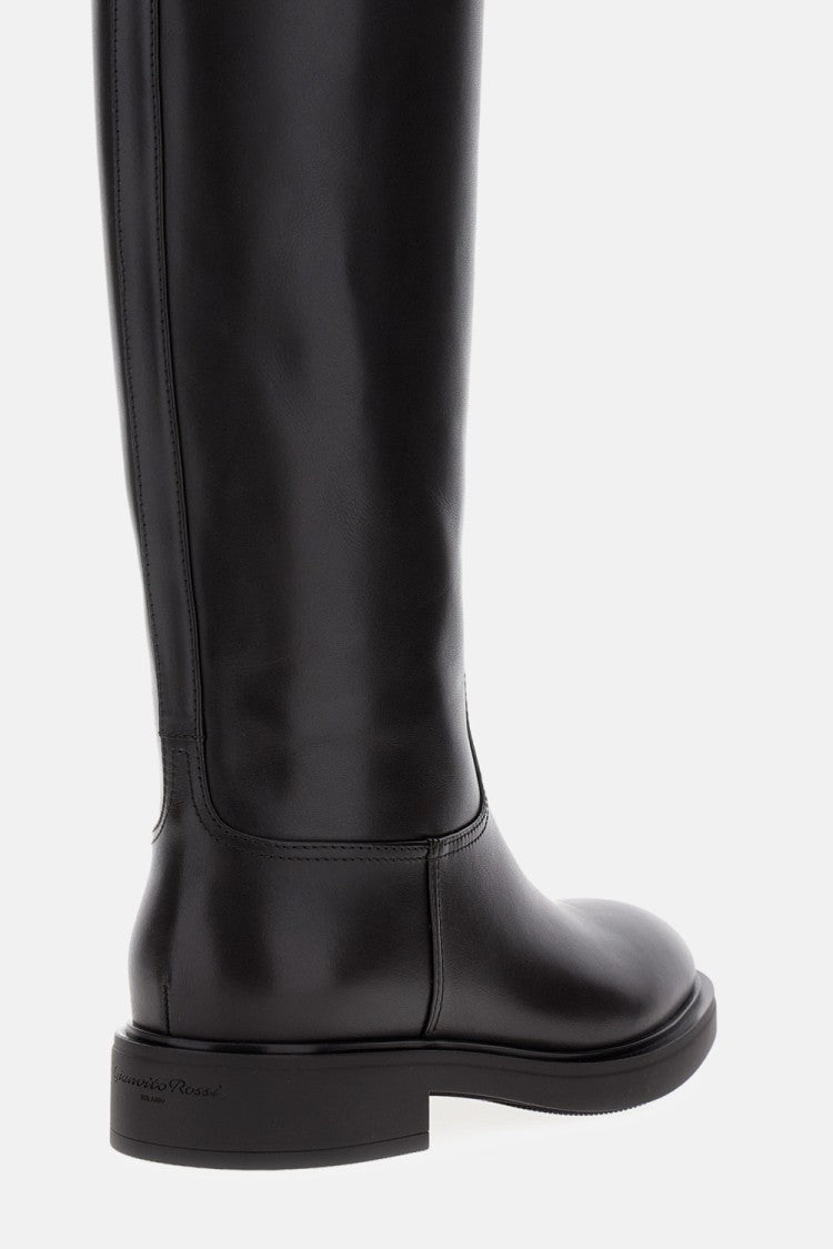 High Leather Boots With Gold Back Detail