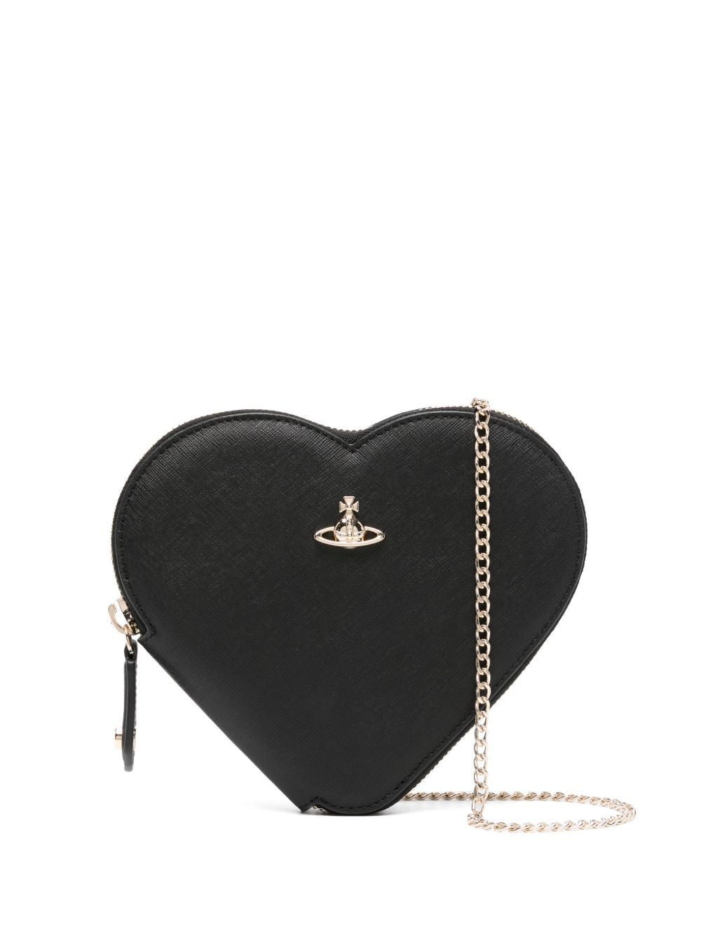 Black Calf Leather Heart Zip Shoulder Bag