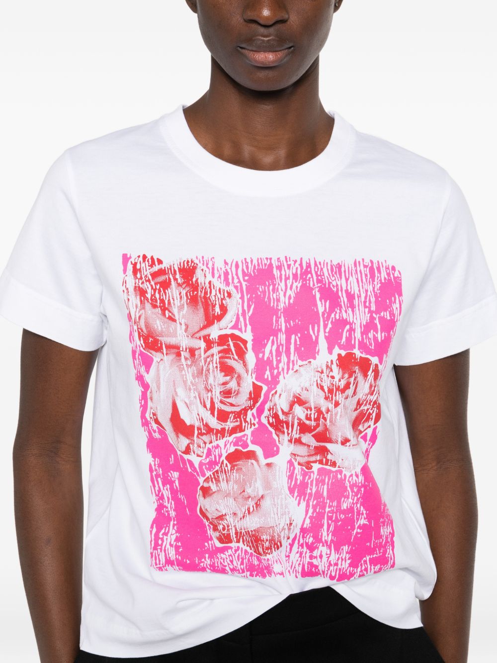 Abstract Floral Graphic Print Top in Silk and Nylon Blend