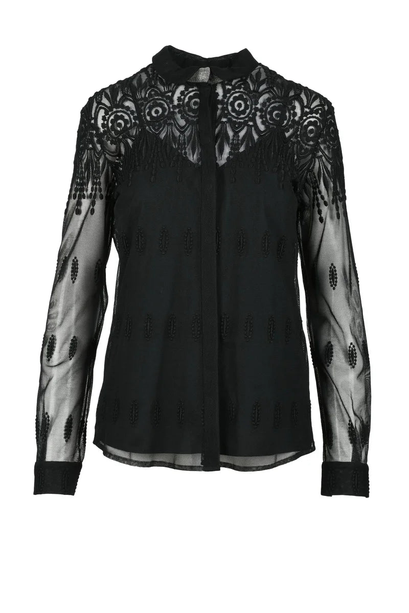 Embroidered Tulle Shirt - Black