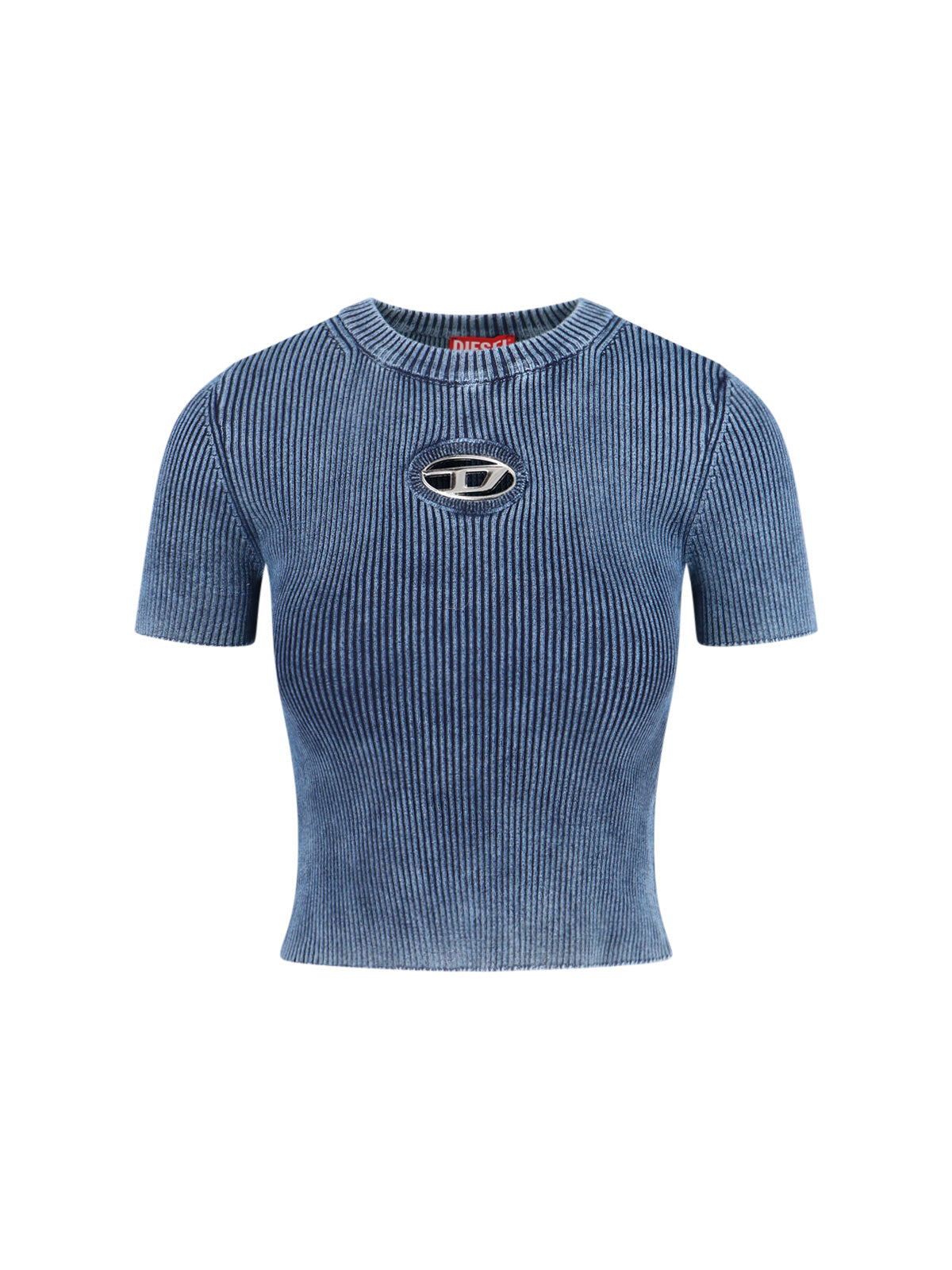 Ribbed Short-Sleeve T-Shirt With Metallic Logo Detail