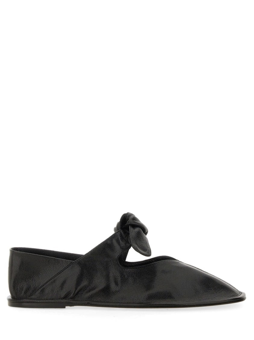 Knotted Black Lambskin Flats