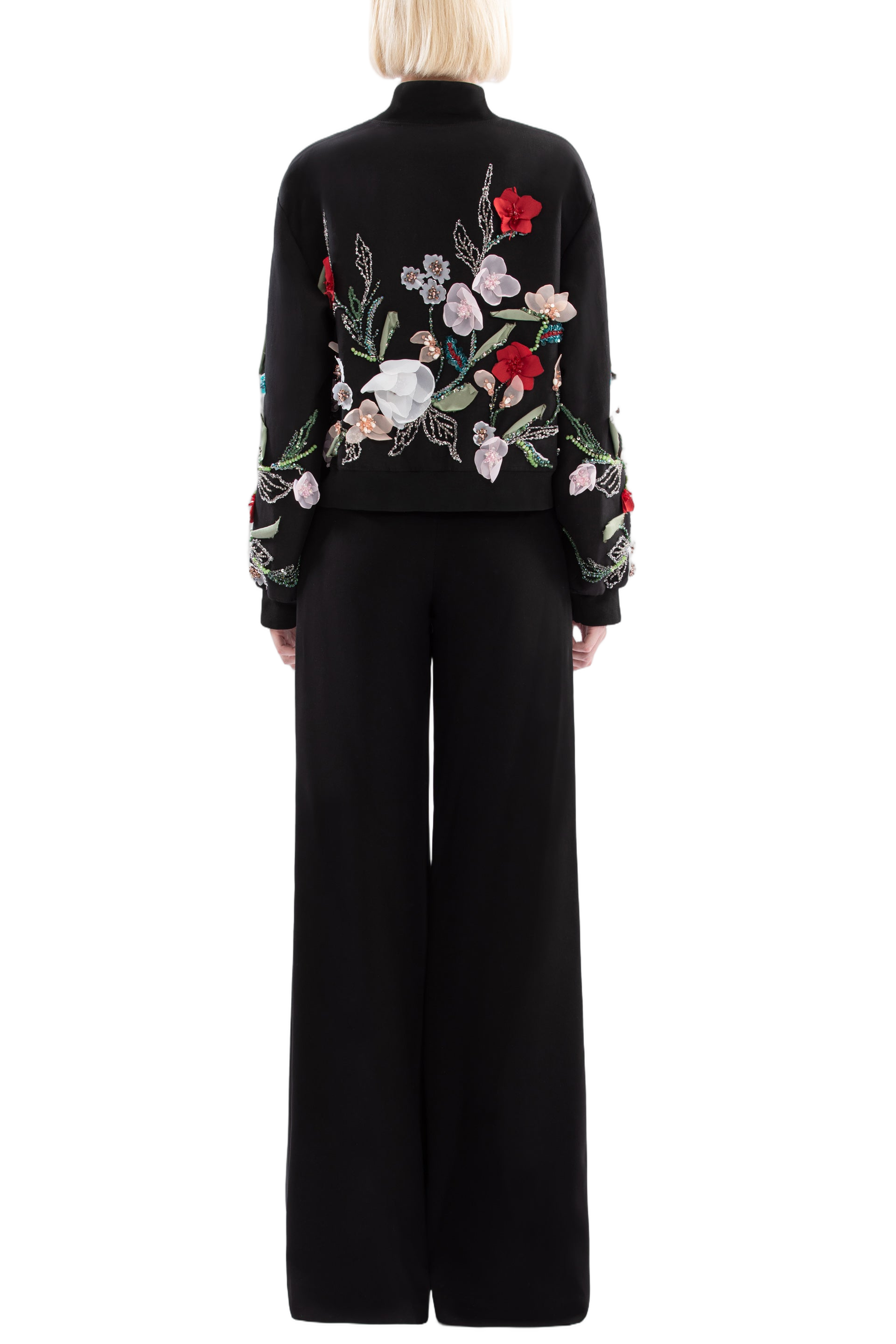 Jet Black Wide-Leg Tailored Pants