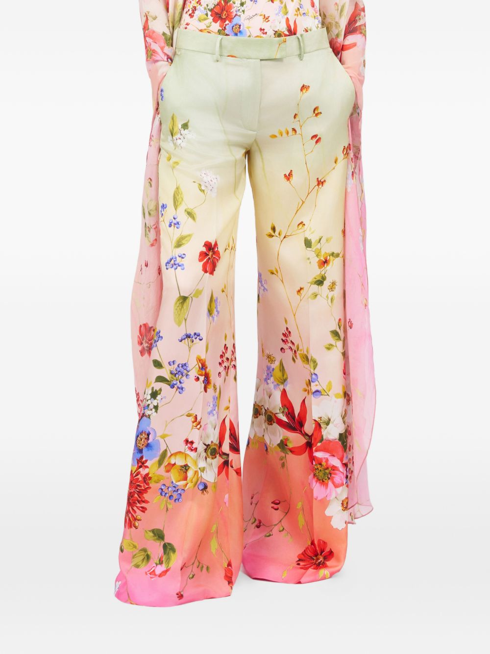 Wide-Leg Silk Trousers with Floral Print