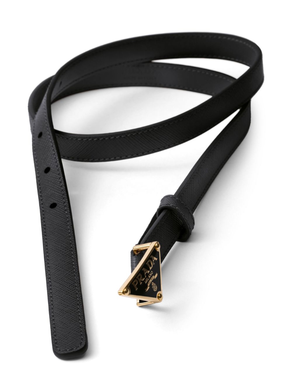 Textured Leather Belt With Triangular Metal Buckle