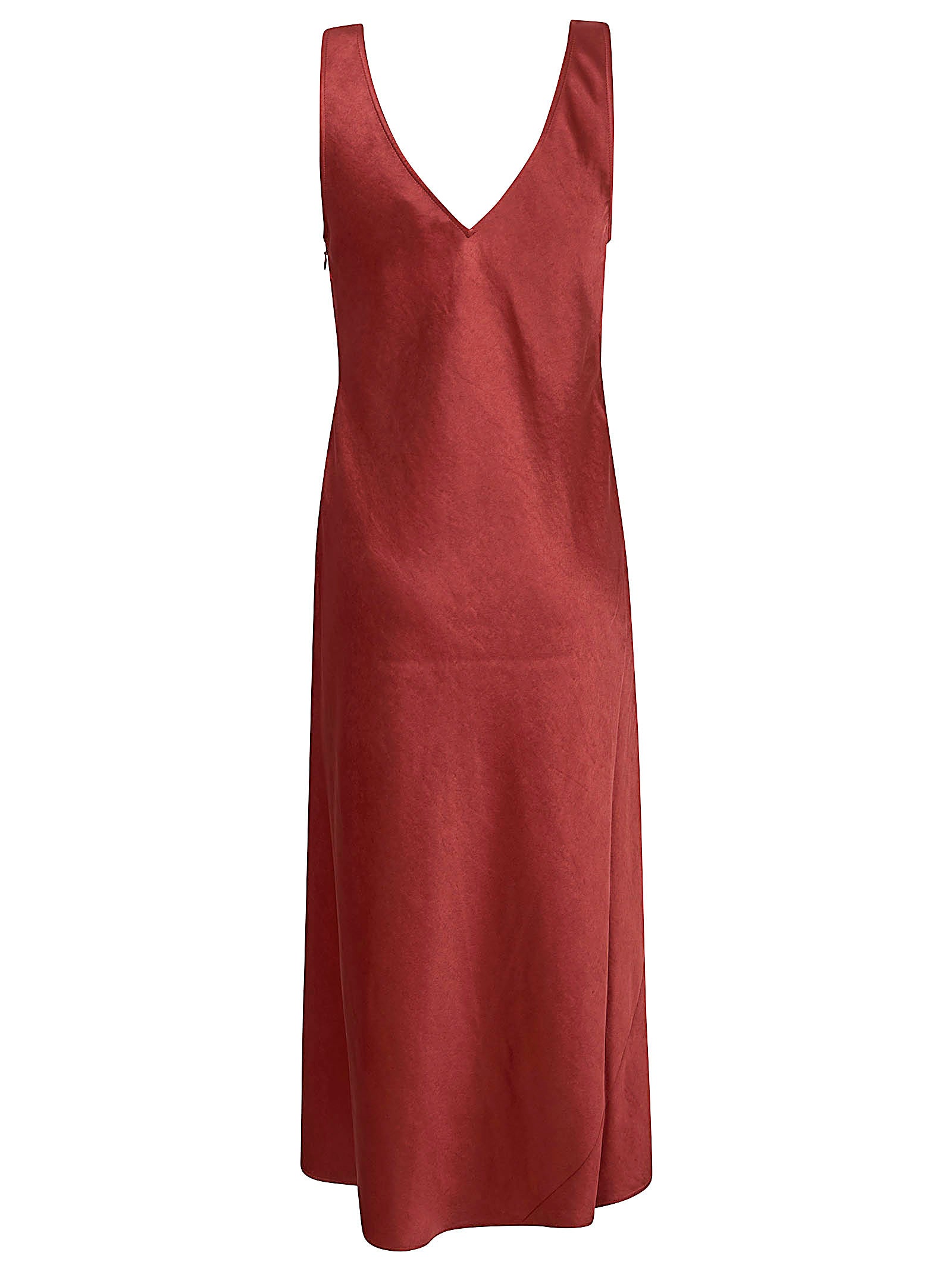 Red Midi Dress with Deep V-Neckline