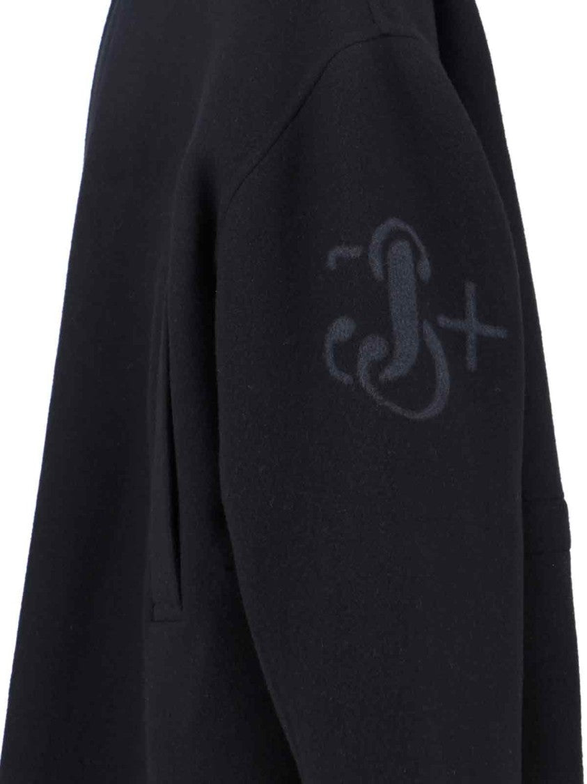Virgin Wool Coat With Logo Detail – Black