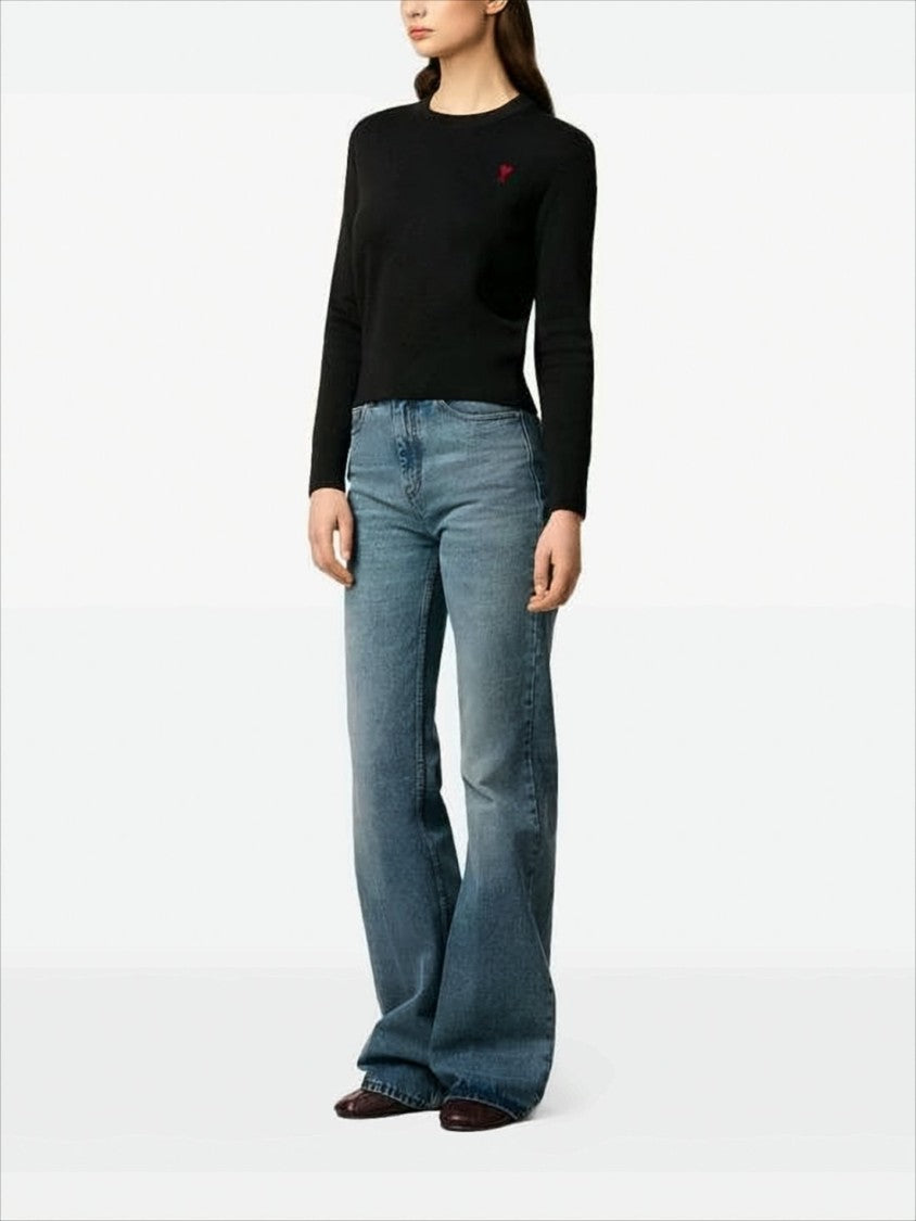 Black Wool Sweater with Crew Neck