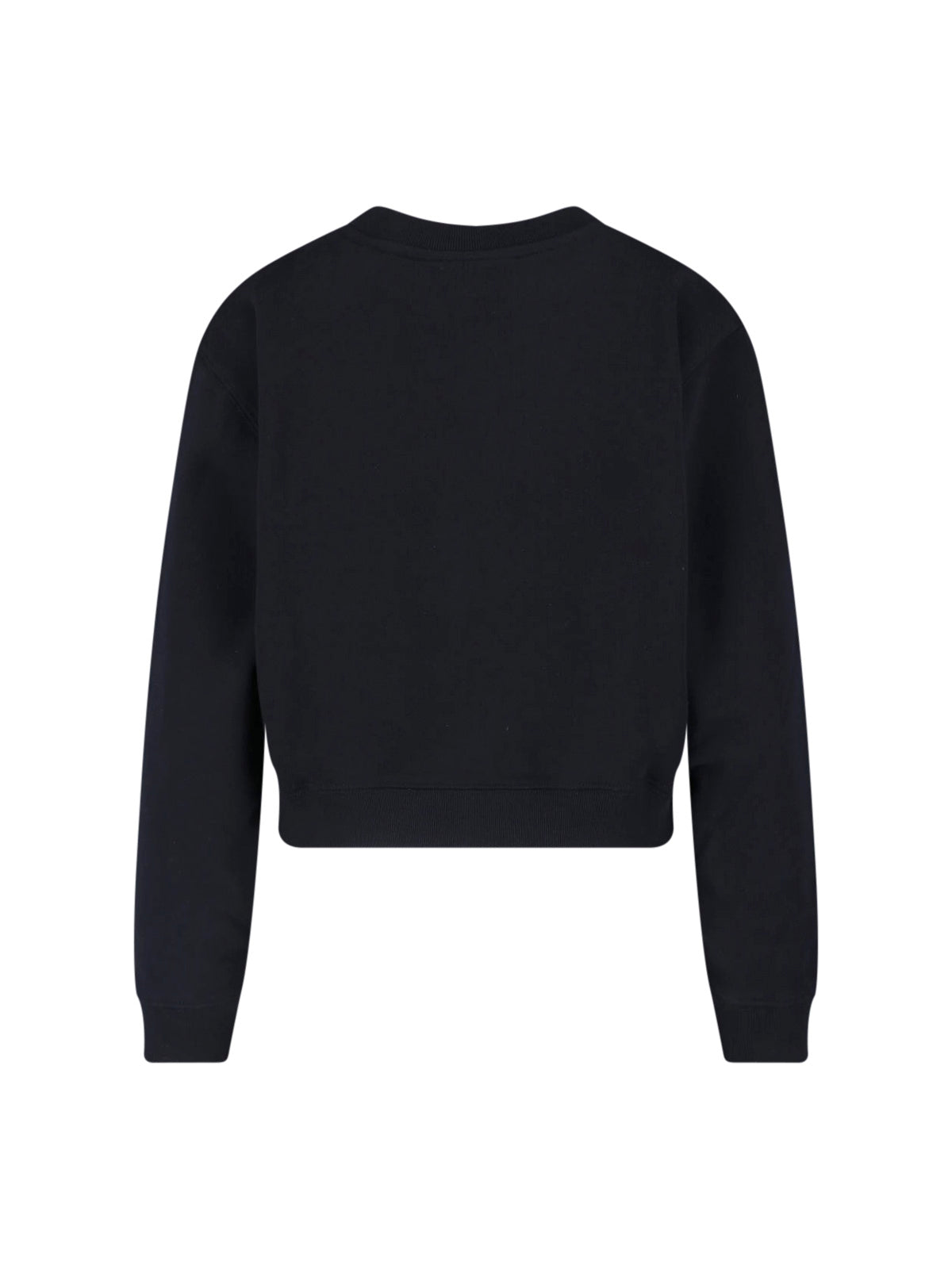 Black Cropped Crewneck Cotton Logo Sweatshirt