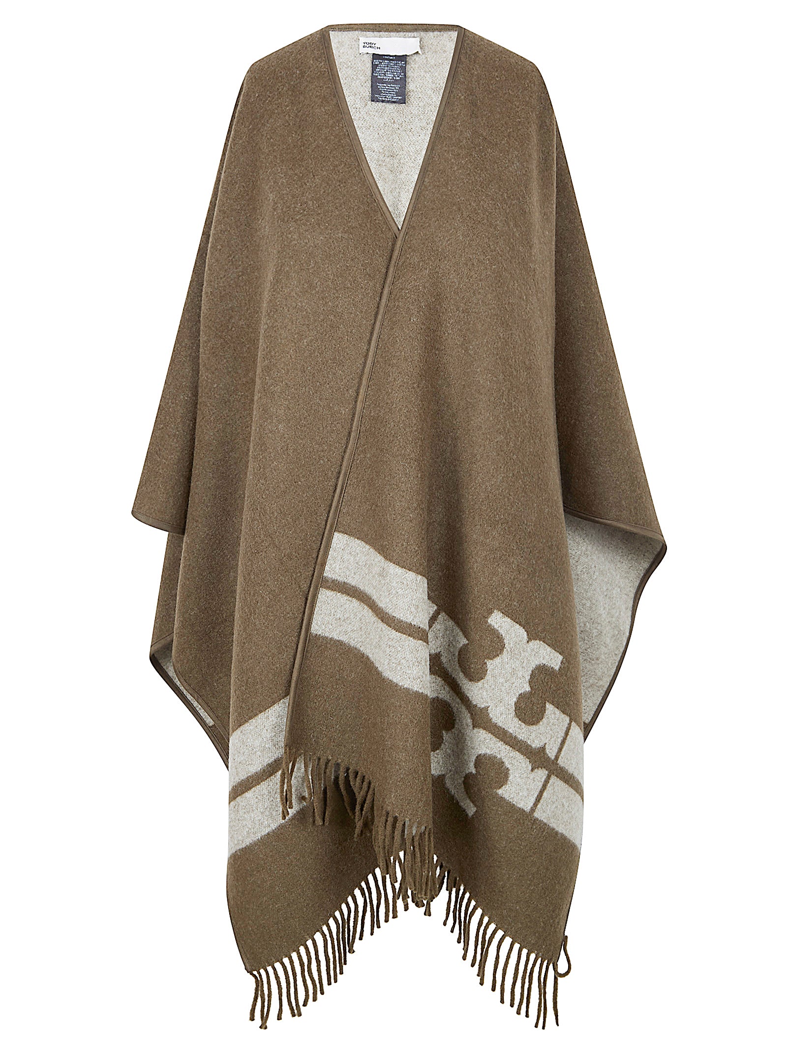 Striped Wool Cape With Fringe