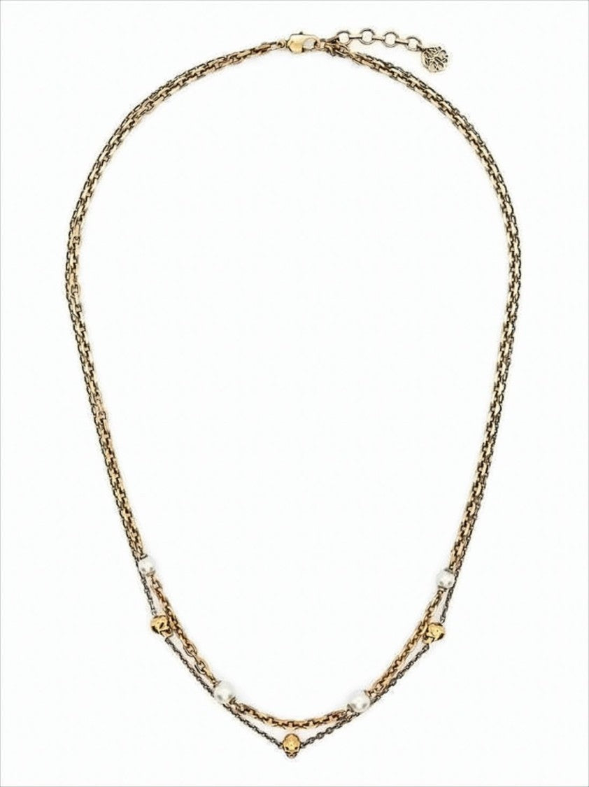 Layered Gold-Tone Necklace with Pearl Accents