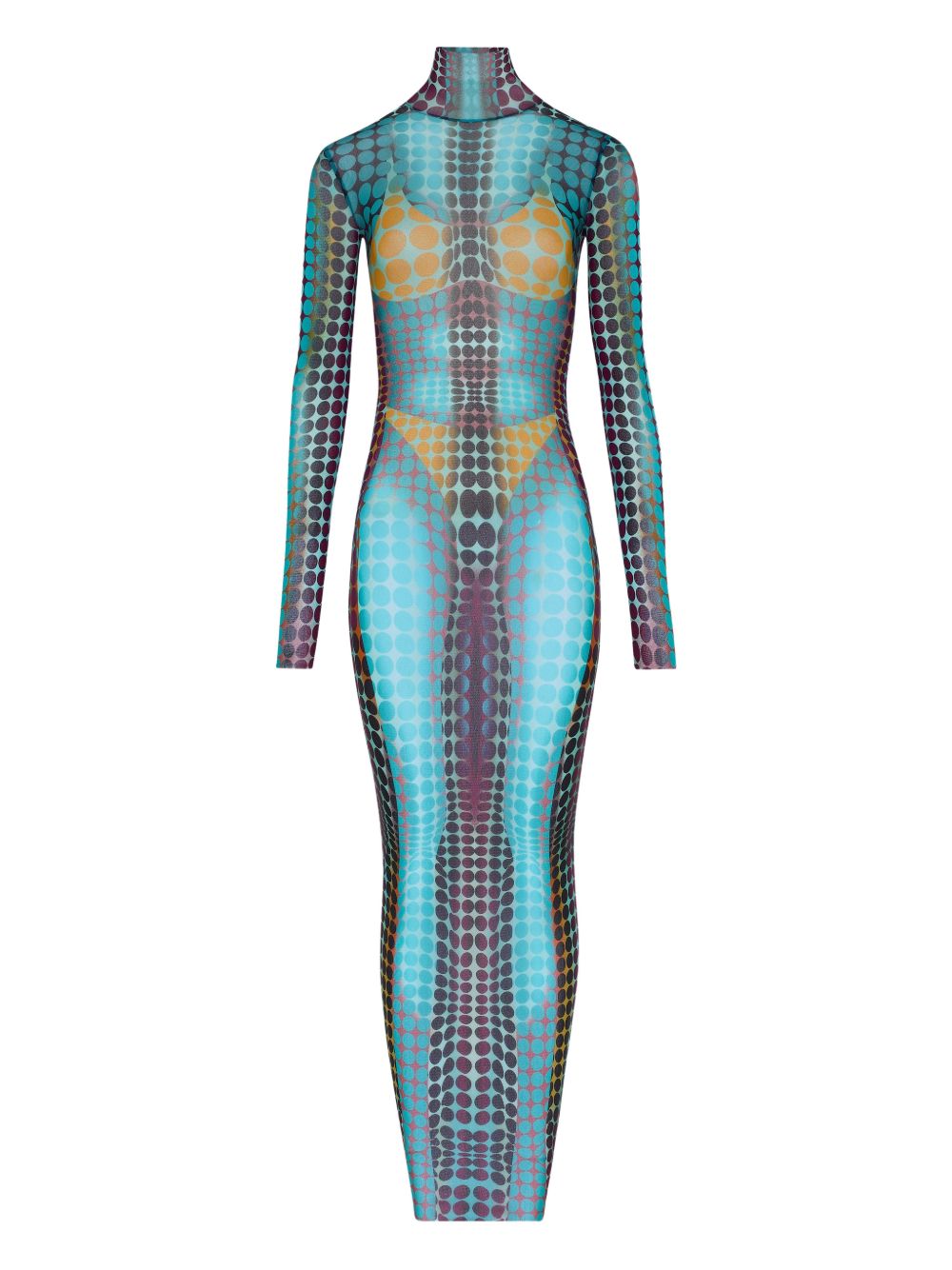 High Neck Multicolored Polka Dot Maxi Dress