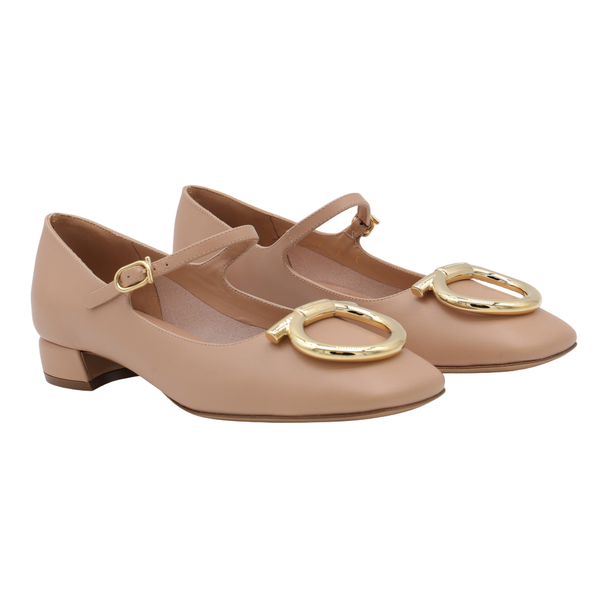 Rounded Toe Low-Heeled Shoes with Ankle Strap