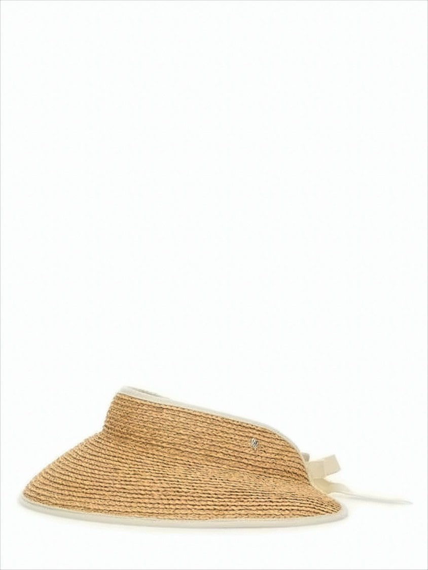 Wide-Brimmed Raffia Visor Hat with Adjustable Tie Closure